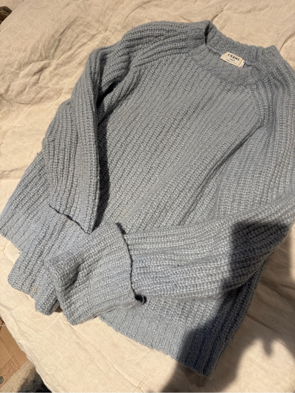 Frame Denim Light Blue Ribbed Crewneck Sweater -medium